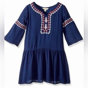 Lucky Brand Girls 4-5T Ellie Embroidered Navy Blue Dress